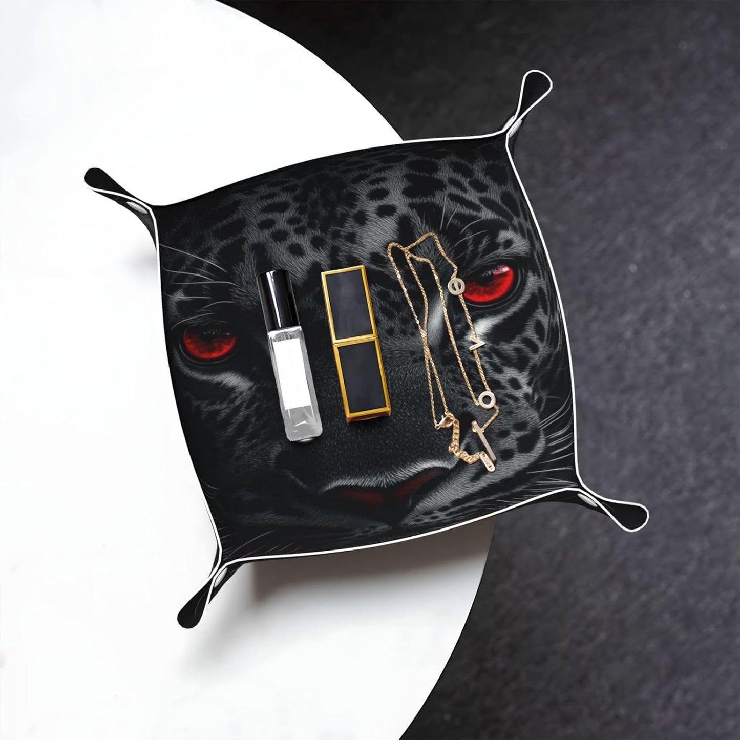 Valet Tray Catchall Trays Green Leaves Key Organizer Leather Tray Night Stand Organizer Bedside Vanity Trays Decor for Entryway Table