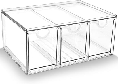 Prsildan Acrylic Makeup Organizer, 2 Pack Stackable Storage Drawers with 6 Drawers for Office Desk Vanity Craft Room Clear Drawer Organizers for Hair Accessories Art Supplies Cosmetics Modular System
