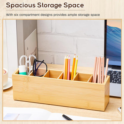 Jetec Wooden Pencil Holder 5 Compartments for Desk Adjustable Pen Holder Wood Office Desk Organizers and Accessories Makeup Brush Organizer for Pen, Home, Office and Art Supplies (White)