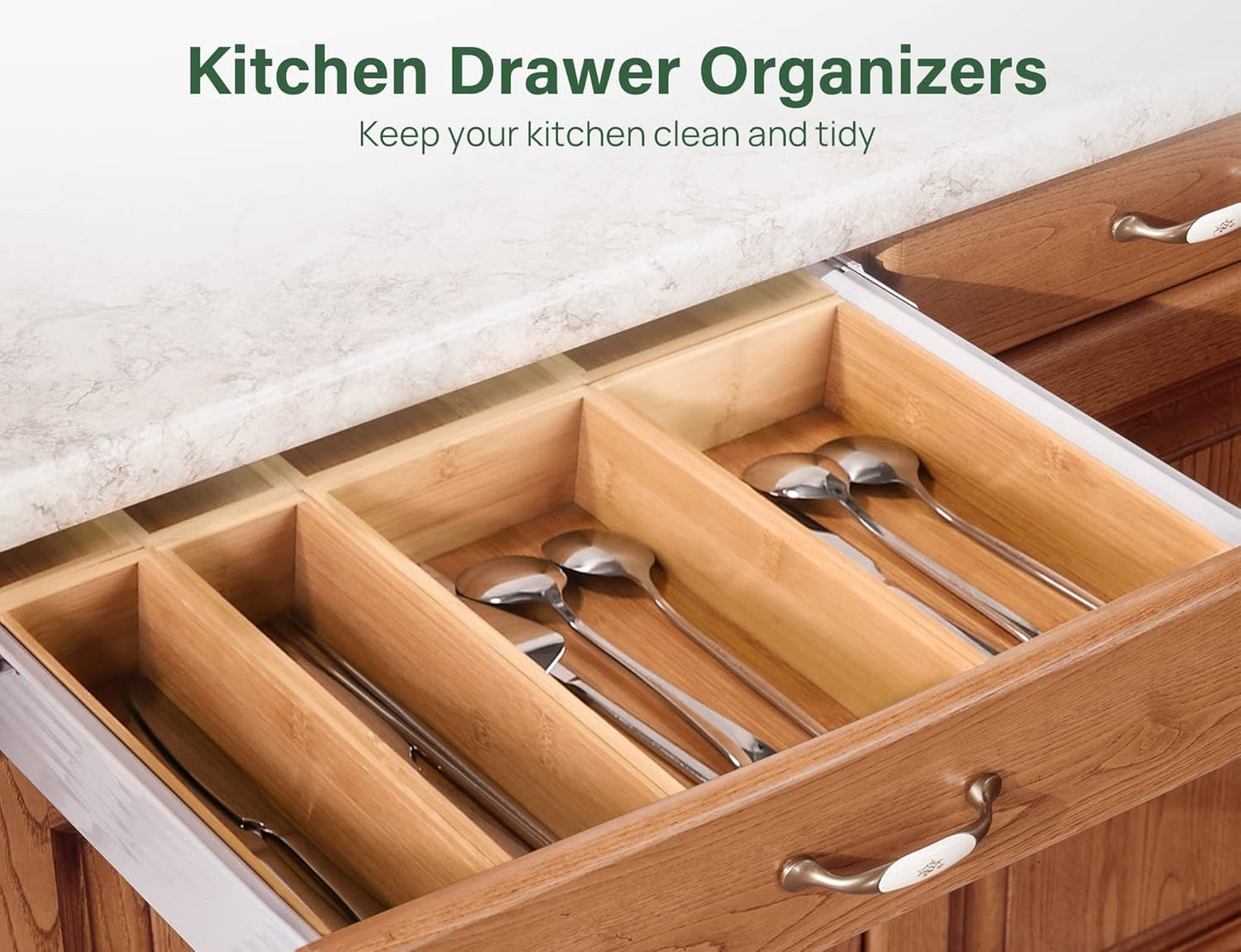 Kootek 6 Pcs Bamboo Drawer Organizer Utensil Tray Kitchen Storage Box 3-Size Versatile Dividers Cutlery Holders Bins Containers for Flatware Kitchen Utensils