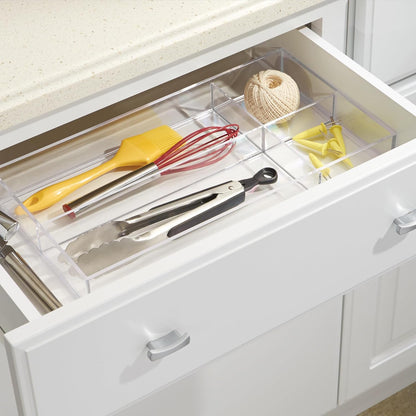 iDesign Clarity Plastic Divided Drawer Organizer, Storage Container for Vanity, Bathroom, Kitchen Drawers, 8" x 16" x 2", Clear,40850