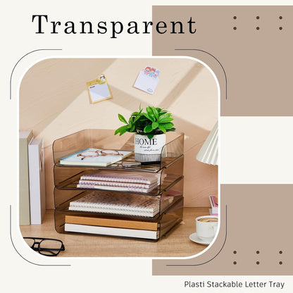 Harloon 4 Tier Paper Organizer Letter Tray Acrylic Desk File Organizer Heavy Duty Stackable Documents Clear Letter Paper Holder Sorter Office Tray for A4, Office Classroom Home File Pad Notebooks