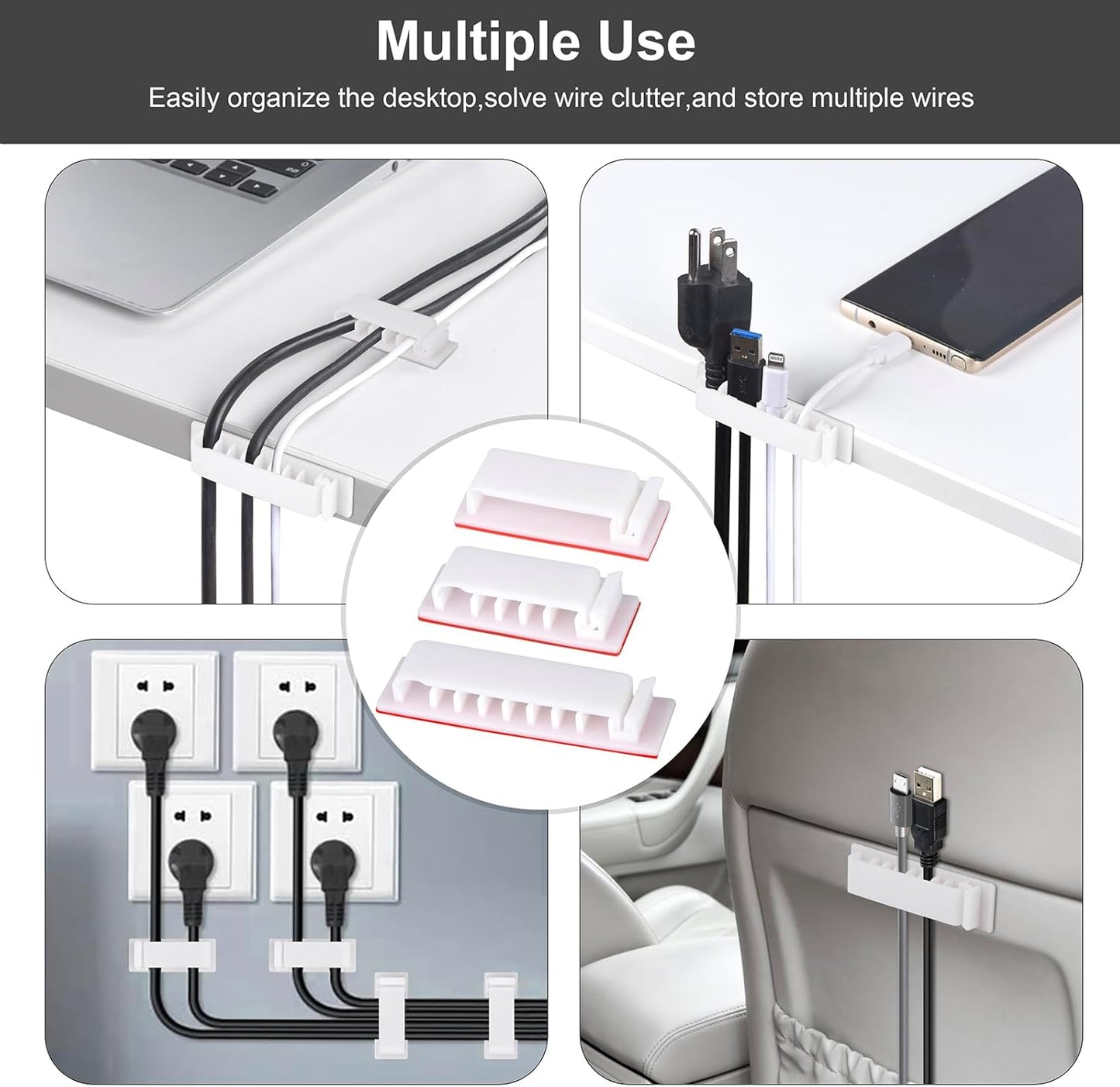 Cable Management Clips, 20Pcs Cord Organizers Wire Clips Cord Holder for TV PC Ethernet Cable Desk Home Office (Black)