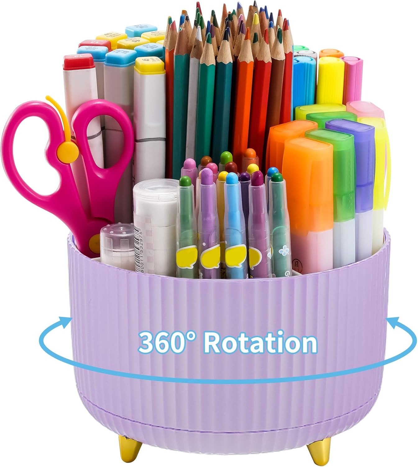 Marbrasse Desk Organizer, 360-Degree Rotating Pen Holder, Desk Organizers and Accessories with 5 Compartments Pencil Holder, Art Supply Storage Box Caddy for Office, Home（White）