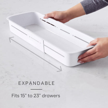 YouCopia DrawerFit Sliding Drawer Tray with Adjustable Dividers, Expandable Kitchen Storage Organizer, Speckled White