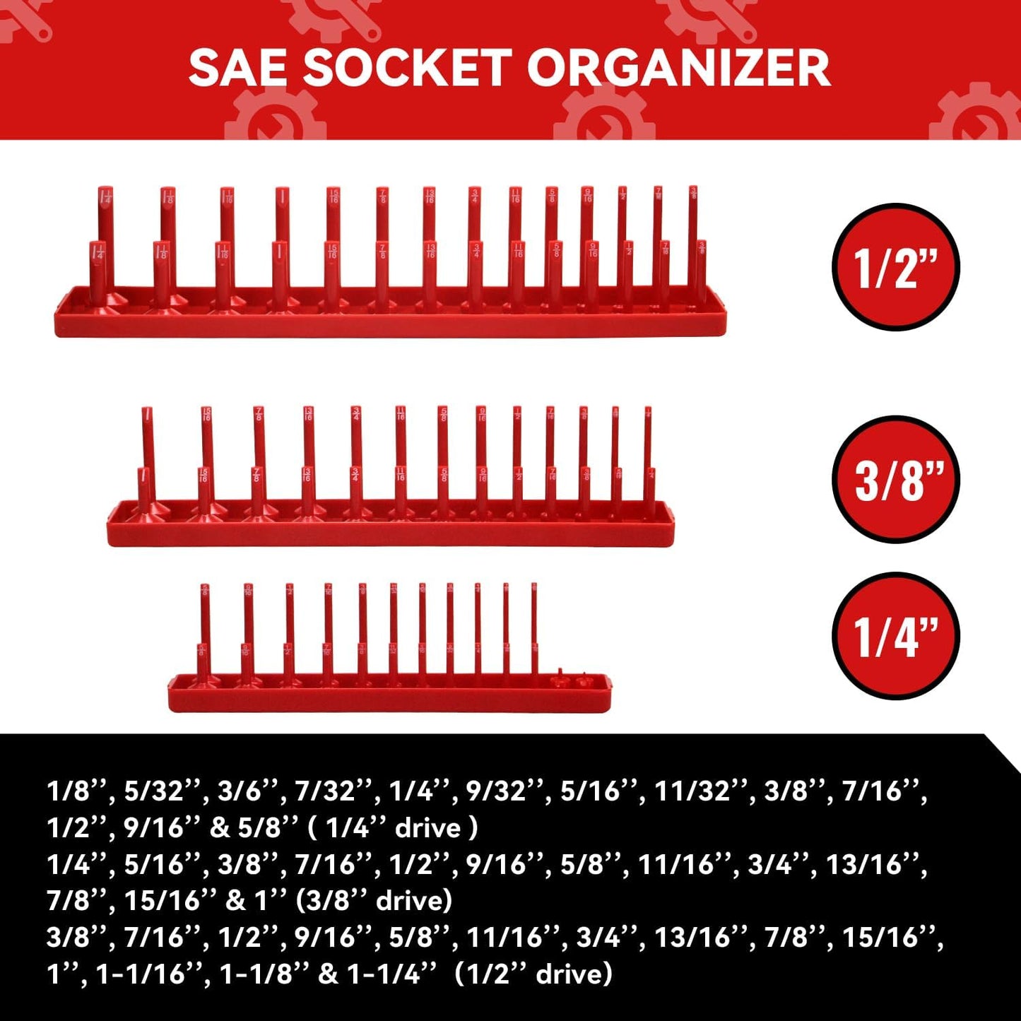 AIUITIO 6PCS Socket Organizer Tray Set, Red SAE & Black Metric Socket Storage Trays, 1/4-Inch, 3/8-Inch & 1/2-Inch Drive Deep and Shallow Socket Holders for Toolboxes
