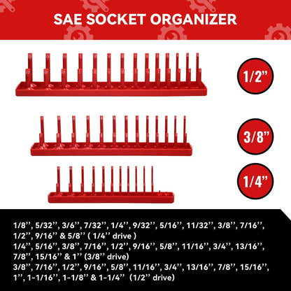 AIUITIO 6PCS Socket Organizer Tray Set, Red SAE & Black Metric Socket Storage Trays, 1/4-Inch, 3/8-Inch & 1/2-Inch Drive Deep and Shallow Socket Holders for Toolboxes