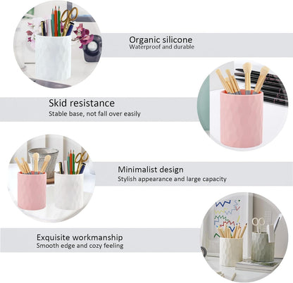 minimaliving Pen Holder,Nordic Style Silicone Waterproof Pencil Holder for Desk Simple&Modern Minimalist Makeup Organizer Multifunctional Office Supplies for Home,Kids and School(Beige)