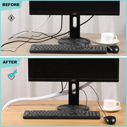 AGPTEK White Cable Sleeve, 2 Pack 5ft - 1.2 Inch Cable Management, Desk Cord Cover Organizer Wire Hider for Computer TV Wire Loom Tubing, Pet Proof Cord Protector from Cat Dog Chewing, White