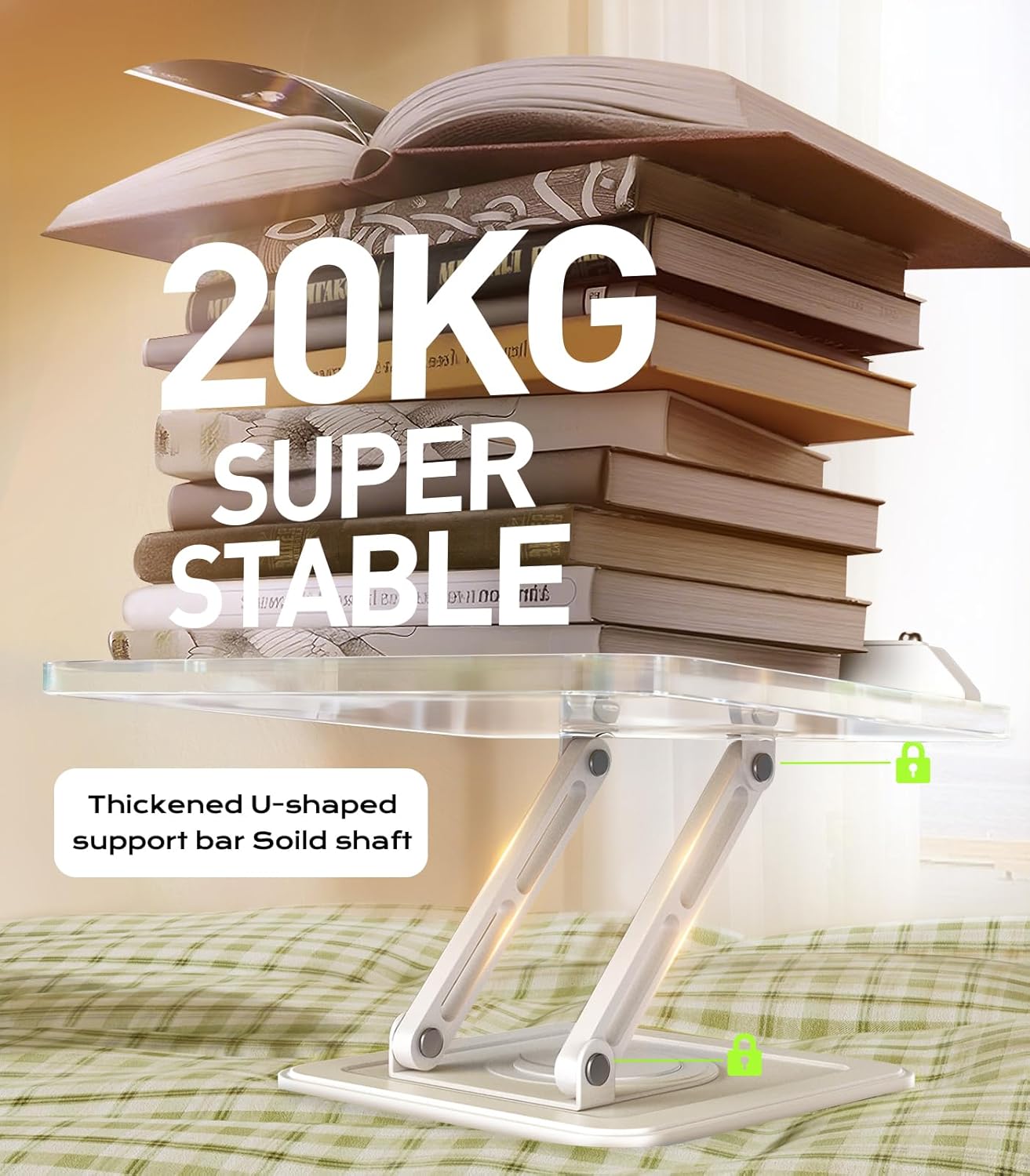 Book Stand for Reading, Adjustable Book Holder with 360°Rotating Bases, Ergonomic Cookbook Stand Recipe Book Holder with Elastic Page Clips for Magazines, Tablets, Laptops,Black