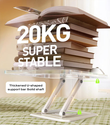 Book Stand for Reading, Adjustable Book Holder with 360°Rotating Bases, Ergonomic Cookbook Stand Recipe Book Holder with Elastic Page Clips for Magazines, Tablets, Laptops,Black