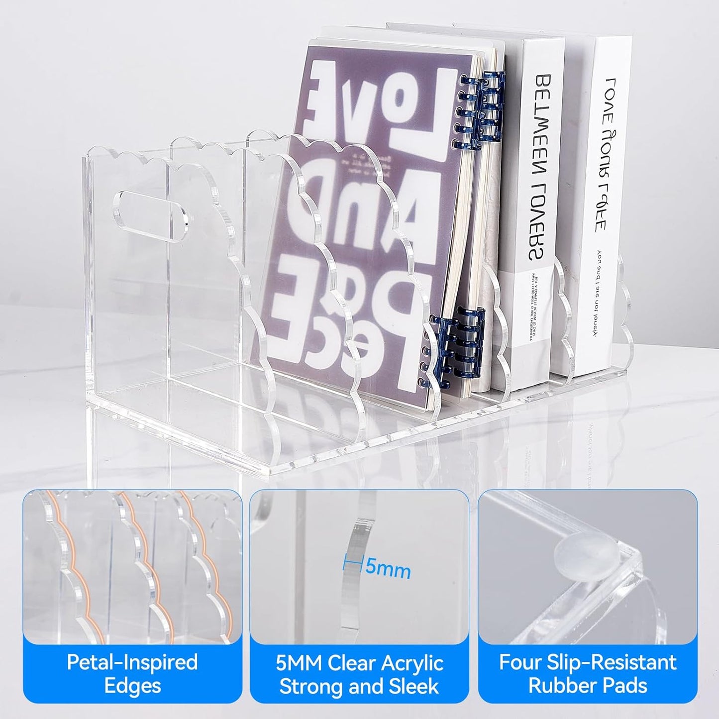 Adevar Clear Acrylic Magazine File Holder 4 Vertical Magazine File Organizer Binder Book Holder for Desk Acrylic Desk Organizer Clear Office Racks & Displays for Office Home Classroom