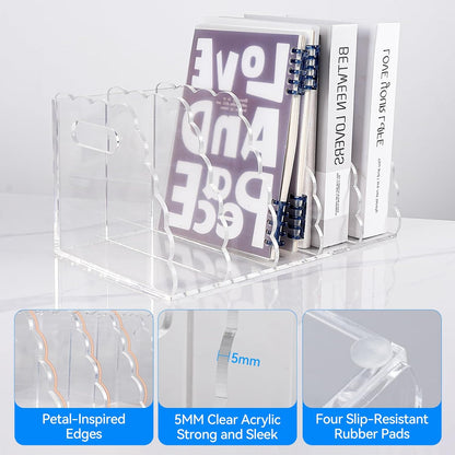 Adevar Clear Acrylic Magazine File Holder 4 Vertical Magazine File Organizer Binder Book Holder for Desk Acrylic Desk Organizer Clear Office Racks & Displays for Office Home Classroom