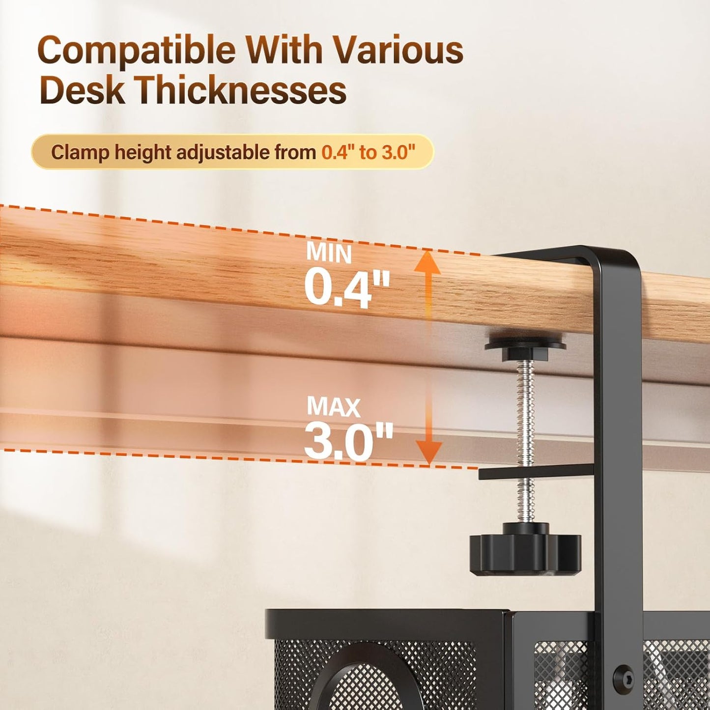 Under Desk Cable Management Tray White, Cinati Wire Organizers No Drill, Cable Tray with Clamp for Wire Management, Cord Organization Box for Office, Home - No Damage to Desk