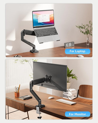 MOUNTUP Laptop Stand for Desk, Adjustable Aluminum Laptops Arm Mount for 14-17 Inch Notebook & 32" Monitor, Laptops Arm for Desk Support for 2.2-19.8lbs, 2-in-1 Laptop Desk Mount with Clamp/Grommet