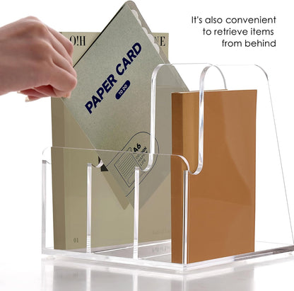 SANRUI Acrylic File Organizer, Clear Magazine File Holder Desk Organizer for Office Organization and Storage with 5 Vertical Compartments, Desktop Bookshelf for Home Office Organization