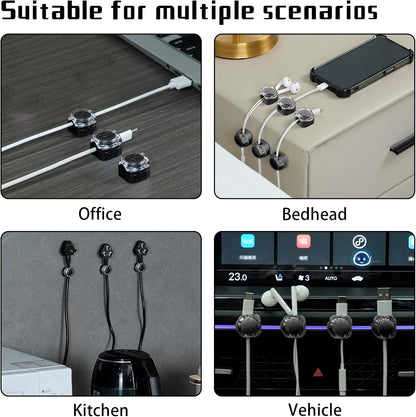 Magnetic Cable Organizer Set, 8 Pcs Easy Adhesion Desk & Wall Mount Holders for Mobile Phones and USB Cables, Perfect for Office, Kitchen, Car, and Bedside Use (Black)