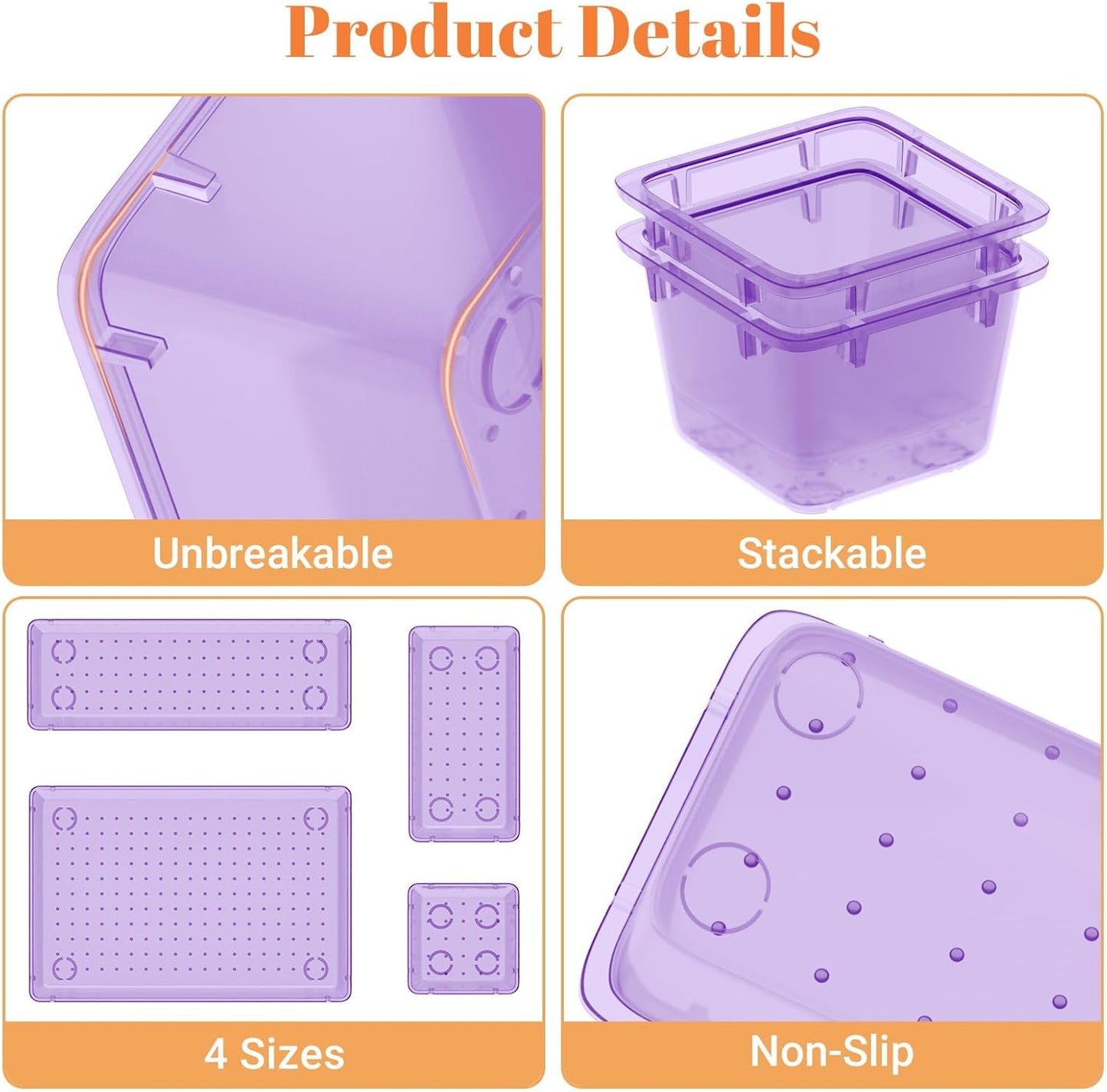 SpaceHacks 15 PCS Clear Plastic Drawer Organizer Set, 4-Size Acrylic Drawer Storage Trays, Storage Bins for Makeup, Gadgets, and Jewelry in Bathroom, Bedroom and Office, Clear Black