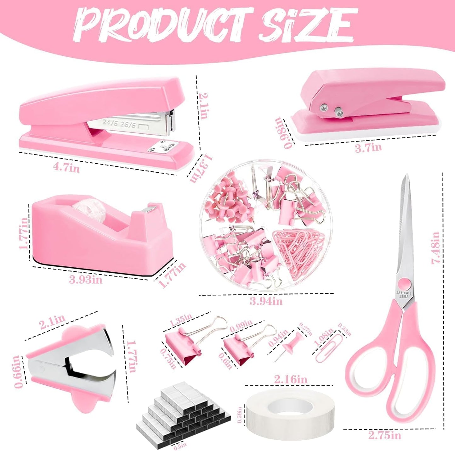 Purple Desk Accessories, 17Pcs Purple Office Supplies Set with Stapler, Mesh Desk Organizer, Tape Dispenser, Staple Remover, Pen Holder, Clips, Pens, Ruler, for Office Home School Women Students Gift