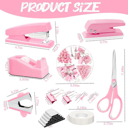 Purple Desk Accessories, 17Pcs Purple Office Supplies Set with Stapler, Mesh Desk Organizer, Tape Dispenser, Staple Remover, Pen Holder, Clips, Pens, Ruler, for Office Home School Women Students Gift