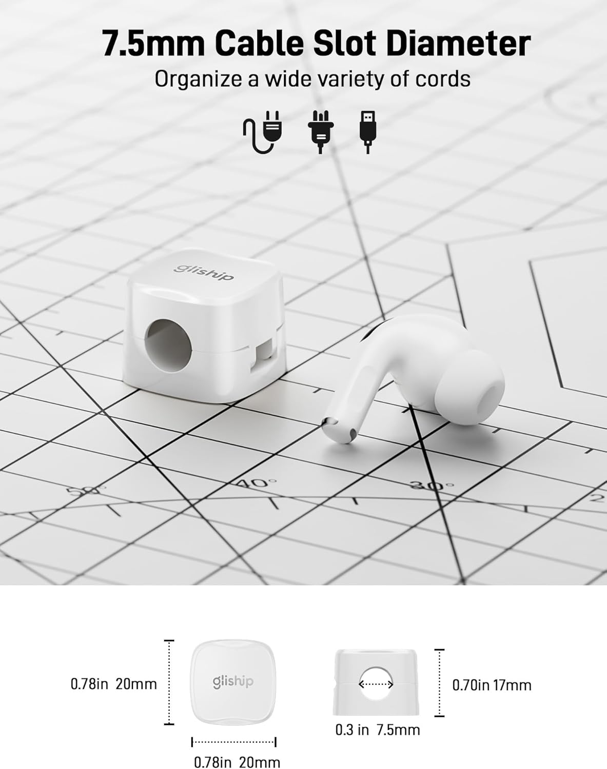 6-Pack Magnetic Cable Clips - Cell Phone Cord Holder for Nightstand, Mini Cube Cord Holder with 6 Extra Strong Adhesive Pads, USB Cable Magnetic Clip for Office Desk Home