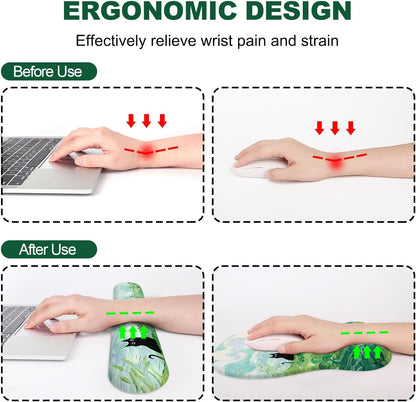 Ergonomic Mouse Pad with Wrist Rest and Keyboard Wrist Rest, Black Mousepad and Wrist Rest for Computer Keyboard, Pain Relief, Non-Slip PU Base, Gel Mouse Pad with Wrist Support for Gaming, Office