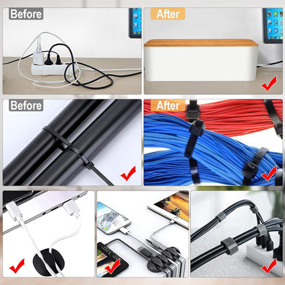 YUANYE Cable Management Box Cable Management Kit for Power Strip to Hide Wires,Cord Organizer Boxes,Safe ABS Material Wire Organizer of Cable Clips Sleeve for Home & Office,3Pack-128PCS /Black
