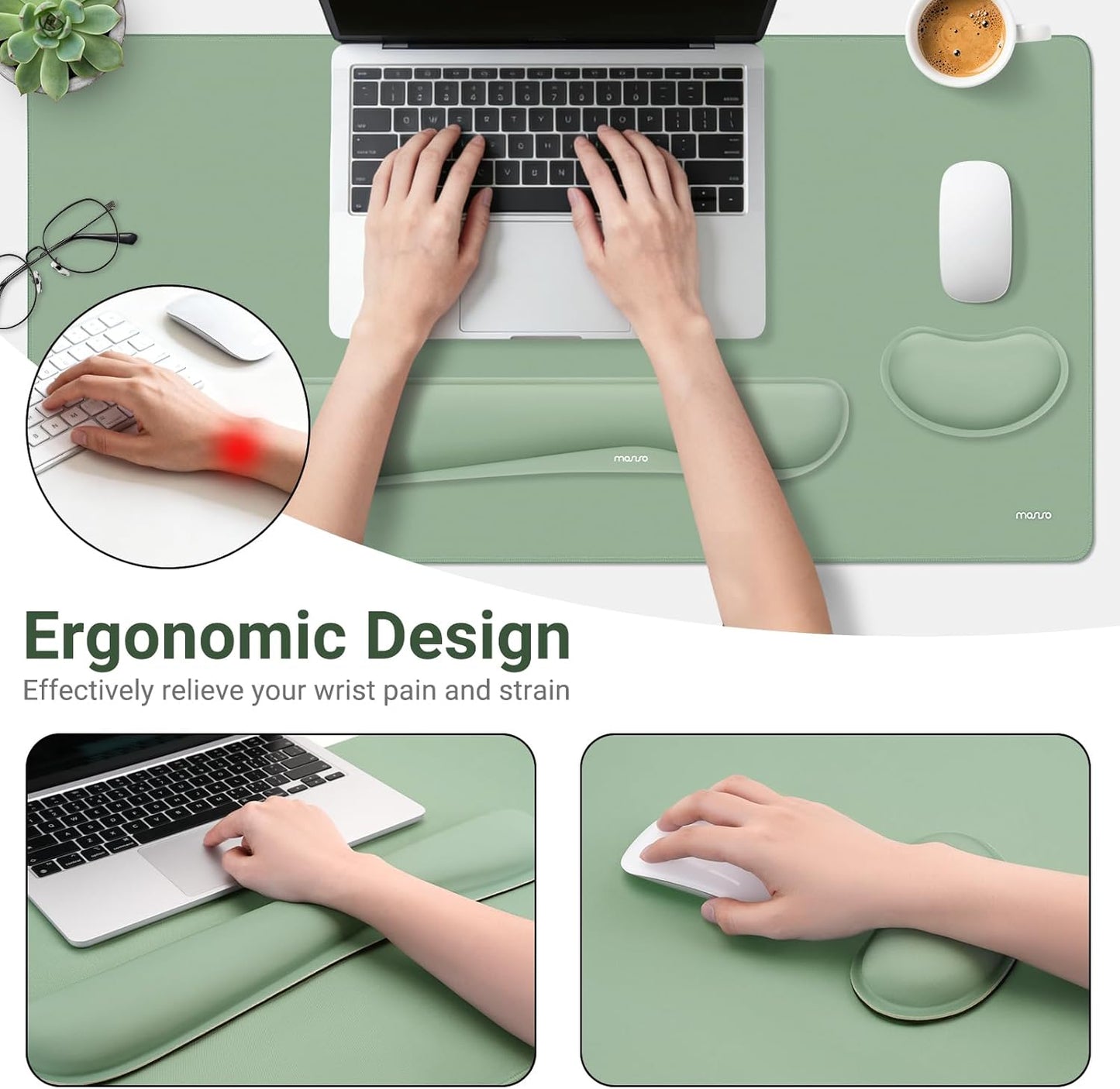 MOSISO Keyboard Mouse Pad Set, Gaming Mouse Pad&Keyboard Wrist Rest&Wrist Rest, Ergonomic Wristrests with Memory Foam Home Office Easy Typing Cushion Non-Slip Mousepad, Purple