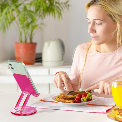 Tomorotec Iridescent Acrylic Cell Phone Stand, Portable Phone Holder for Desk Non-Slip Desktop Smartphones Holder Compatible with iPhone Samsung Galaxy Pixel Phone Cradle Dock Home Office