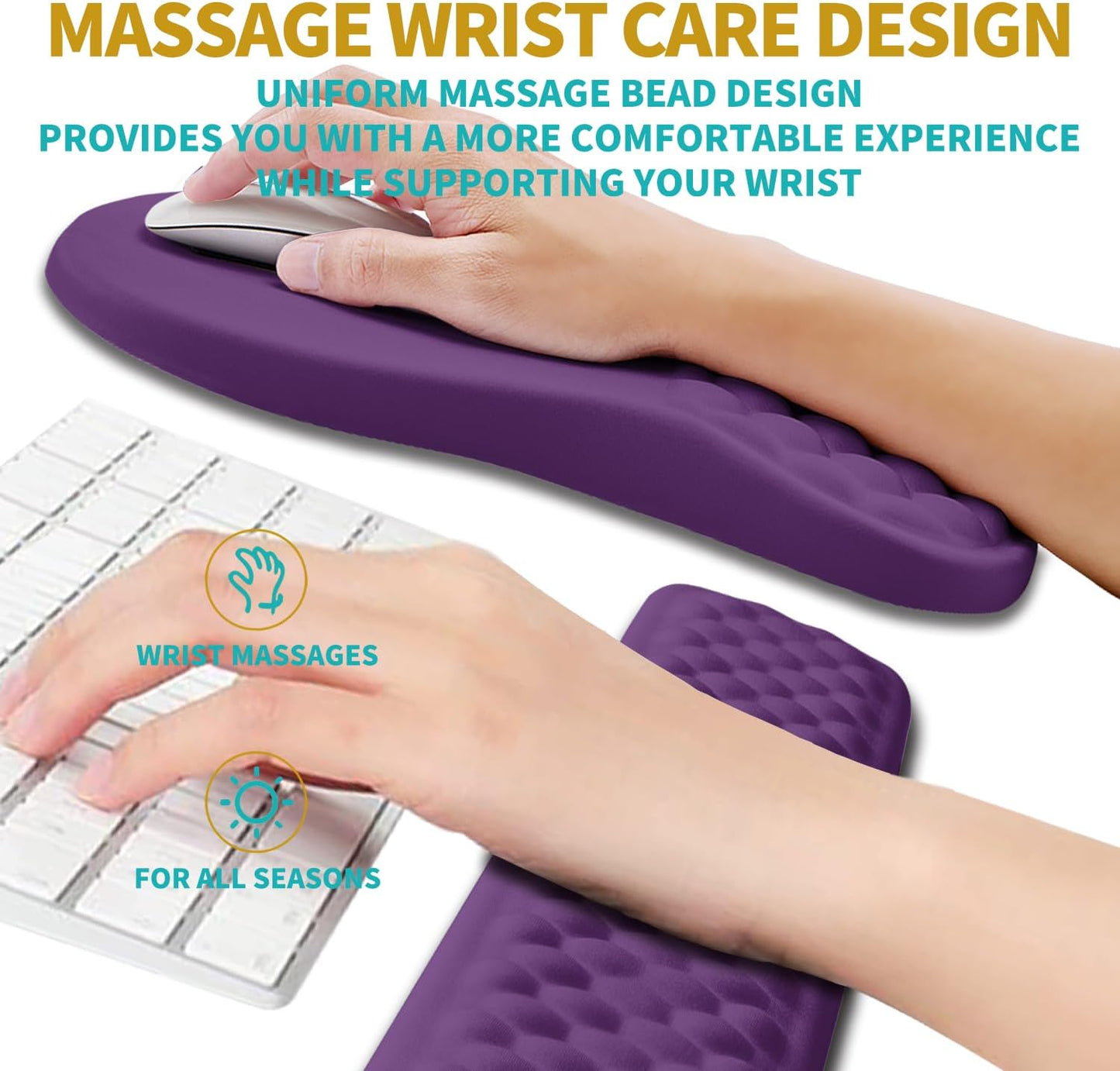 Hokafenle 2 in 1 Ergonomic Mouse Pad Wrist Support & Wrist Rest for Computer Keyboard Set, with Relieve Carpal Tunnel Pain Massage Bulge and Full Memory Gel Design (2In1 Set, Light Green)