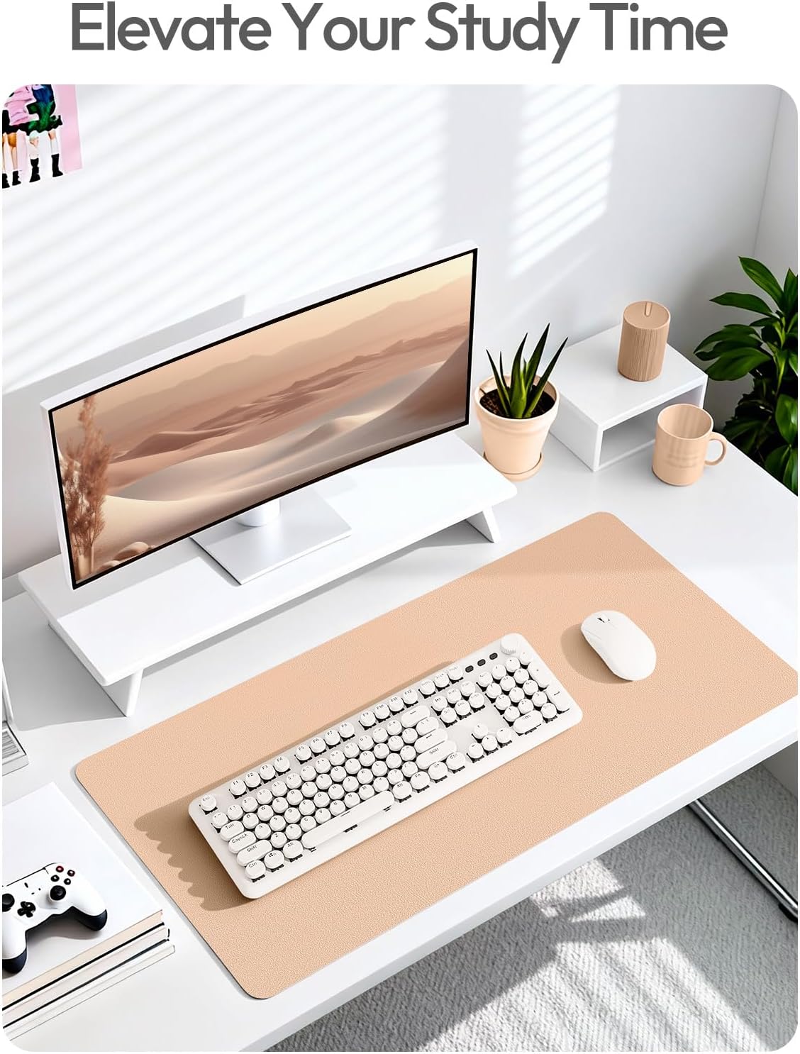YSAGi Leather Desk Protector, Office Mat, Large Mouse Mat, Non-Slip PU Leather Blotter, Laptop Pad, Waterproof Writing Pad for Office and Home (Light Pink, 23.6" x 13.8") - Colors A
