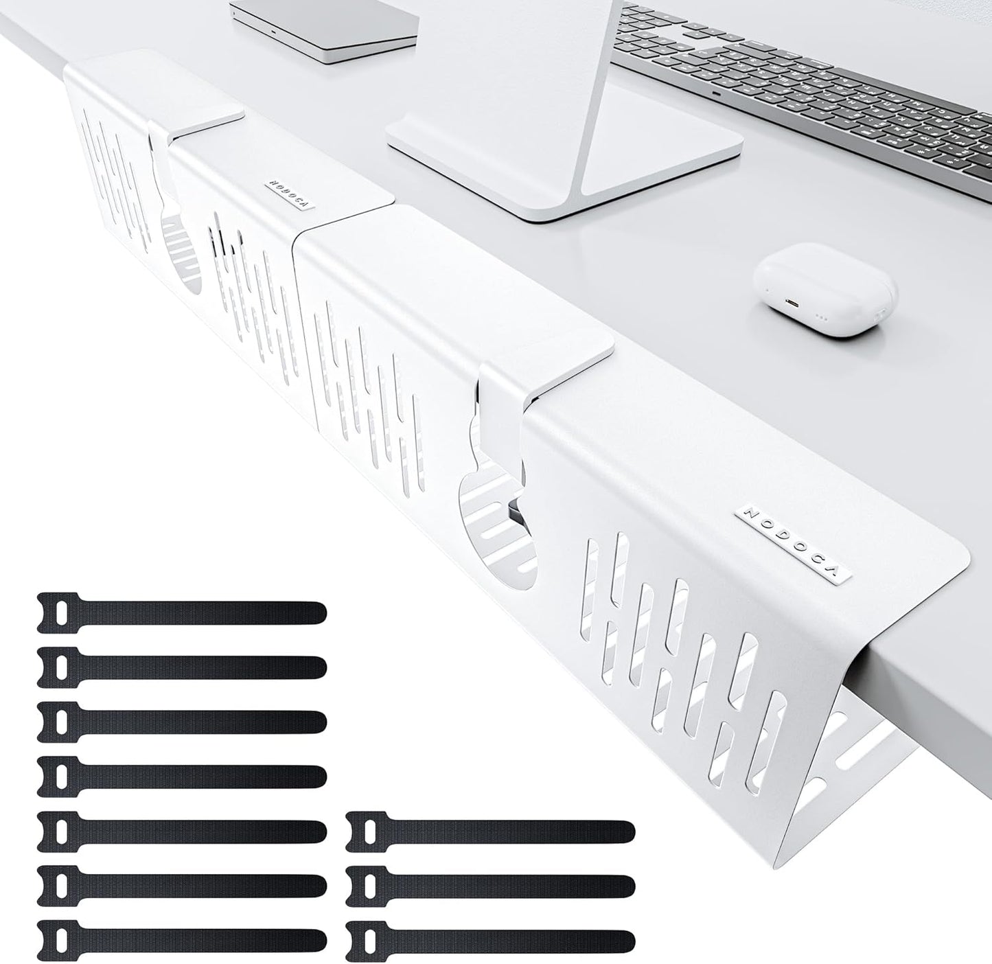 NODOCA No Drill Under Desk Cable Management Tray, 14'' Wire Management, Punch-Free Clamp on, Metal Cable Tray, Wire Organizer Under Desk, Under Desk Basket for Office and Home, Black