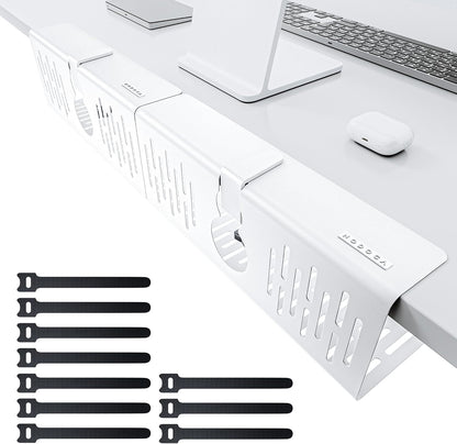 NODOCA No Drill Under Desk Cable Management Tray, 14'' Wire Management, Punch-Free Clamp on, Metal Cable Tray, Wire Organizer Under Desk, Under Desk Basket for Office and Home, Black