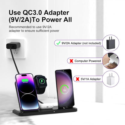 Wireless Charger for iPhone Charging Station, Foldable 4 in 1 Fast Charging for iPhone 16 15 14 13 12 Pro Max Plus, Charger Stand for Apple Watch & Airpods 4 3 2 Pro,for Samsung Series Black