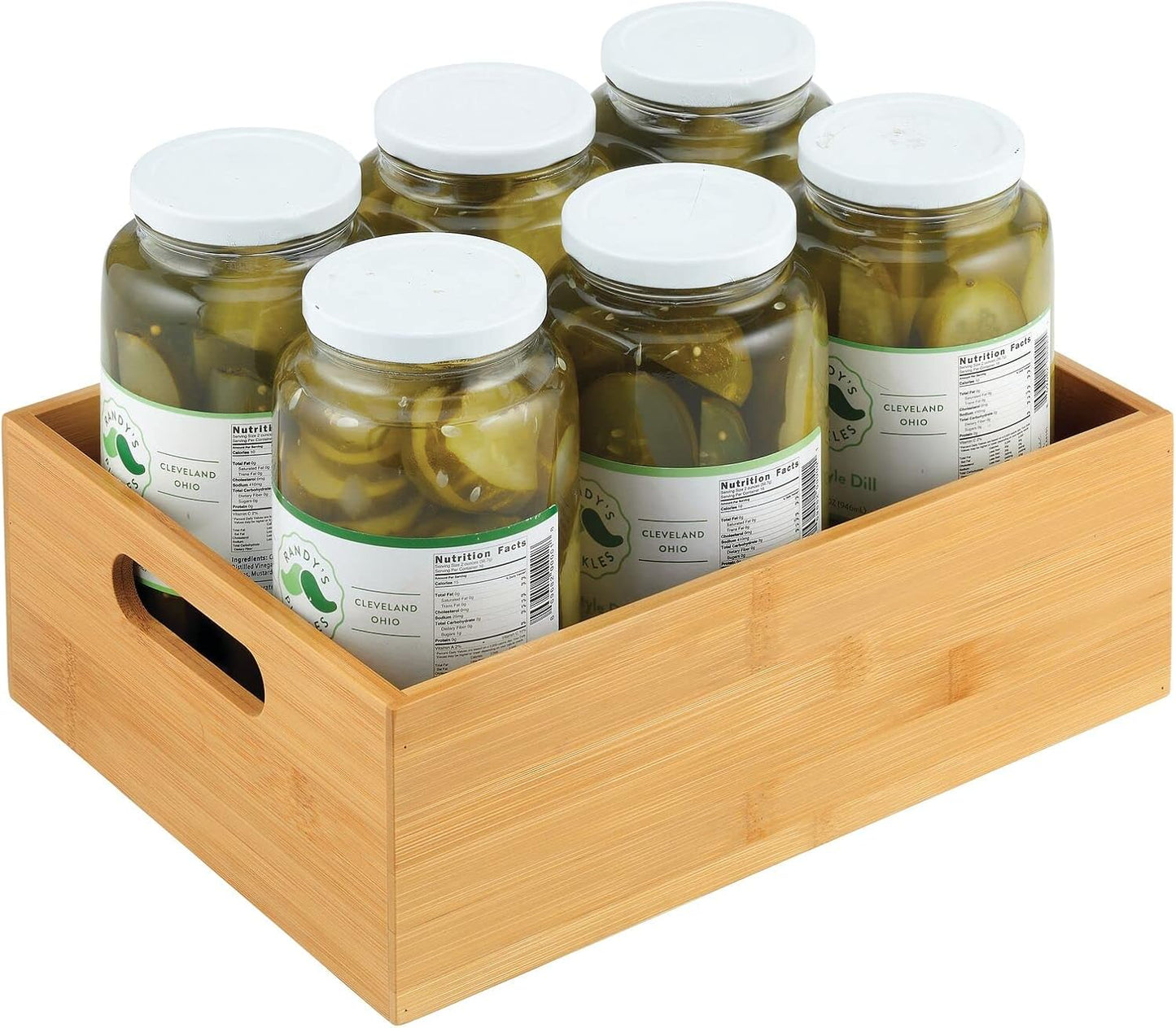 mDesign Kitchen Storage Box – Open-Top Bamboo Storage Tray with Handles – Versatile Cupboard Organiser for Shelves, Pantries, Surfaces and Cupboards – Natural