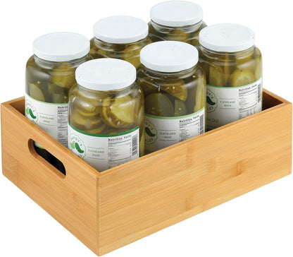 mDesign Kitchen Storage Box – Open-Top Bamboo Storage Tray with Handles – Versatile Cupboard Organiser for Shelves, Pantries, Surfaces and Cupboards – Natural