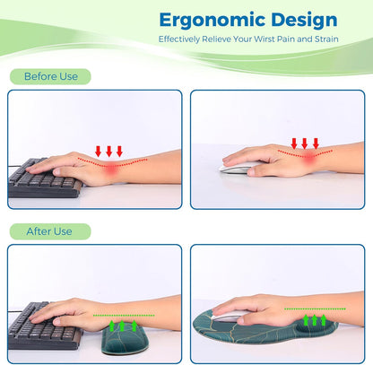 Mouse Pad and Keyboard Wrist Rest Support, with Non-Slip PU Base,Gel Mouse Pad with Coaster,Pain Relief for Gaming, Computer,Office -Beach