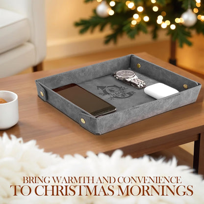 Engraved Leather Valet Tray for Men – Personalized Catchall with Custom Name for Desk, Dresser, Nightstand – Men's Organizer Tray for Keys, Wallet, Jewelry, Personalized Gift for Home, Office - Coffee