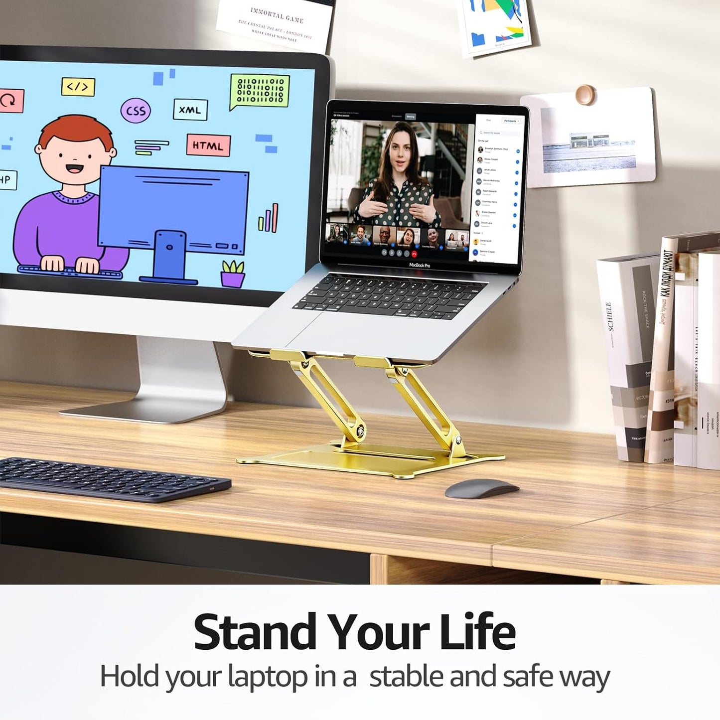 Urmust Laptop Notebook Stand Holder Adjustable Laptop Stand Portable Computer Riser Compatible with MacBook Air Pro HP Dell XPS Lenovo All Laptops 10-15.6"(Rose Gold)