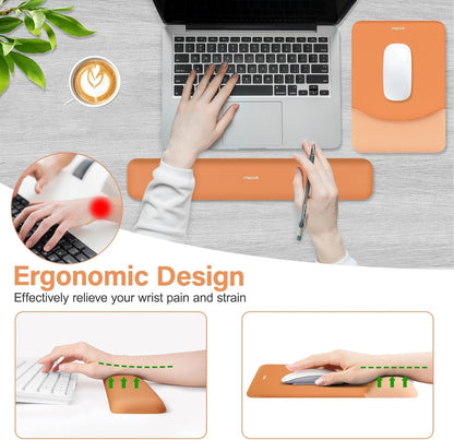 MOSISO Wrist Rest Support for Mouse Pad&Keyboard Set, Rectangular Ergonomic Mousepad Non-Slip Base Home/Office Pain Relief&Easy Typing Pad with Neoprene Cloth&Raised Silicone Lining, Green