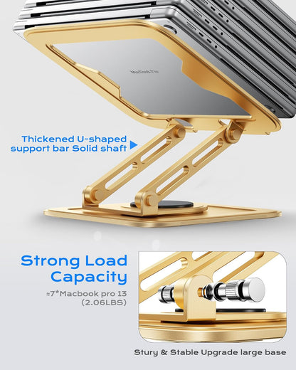 LOXP Adjustable Laptop Stand, Computer Stand with 360 Rotating Base, Ergonomic Laptop Riser Mount for Desk Foldable Protable Computer Desk Fits with MacBook Pro Air (10-16") - Black
