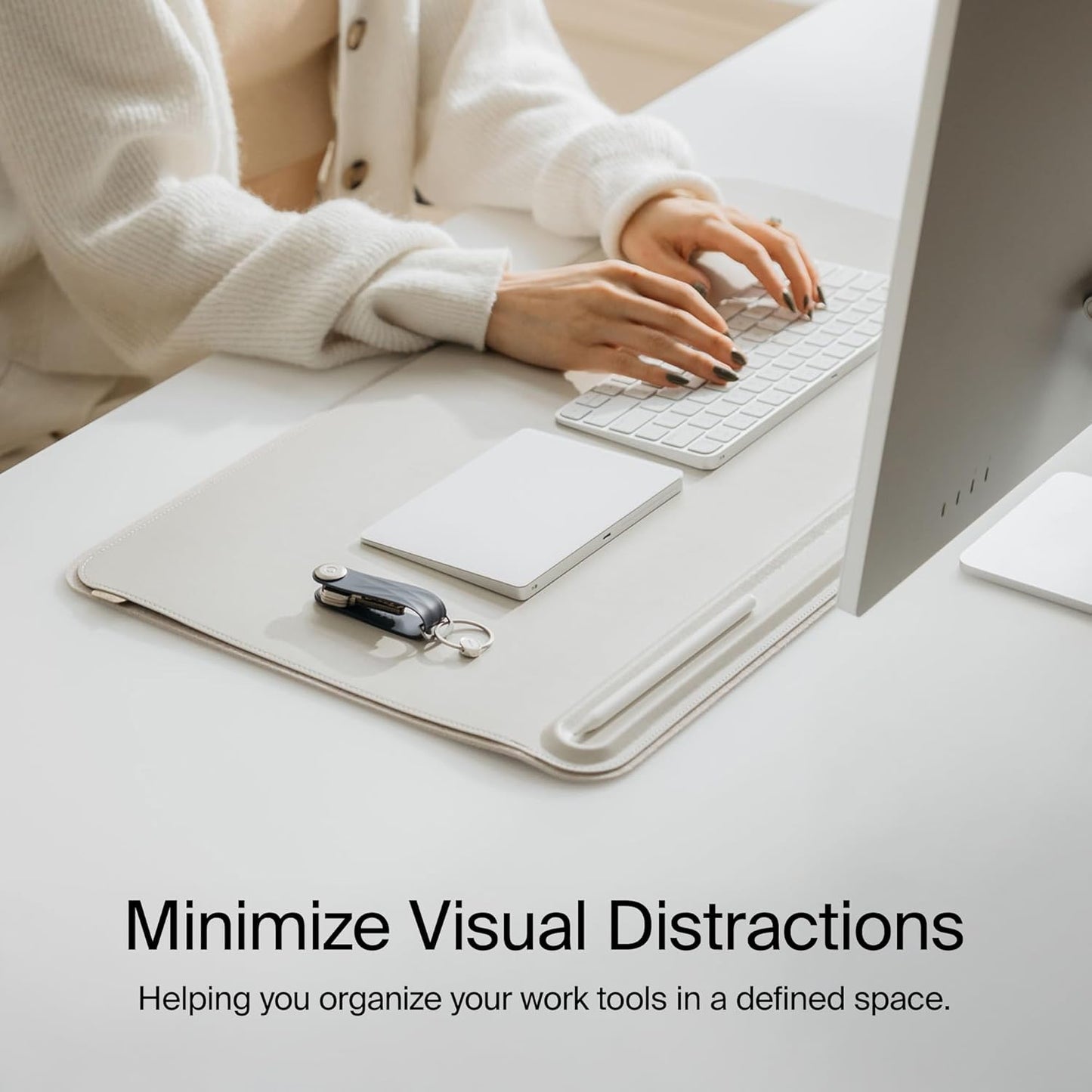 Orbitkey Premium Leather Desk Mat Slim | Multi-Purpose & Waterproof Table Protector Accessory for Work Home Gaming Office Keyboard Mat Organizer | 31.4" L x 12.2" W x 0.19" H, Anti-Slip, Stone Finish
