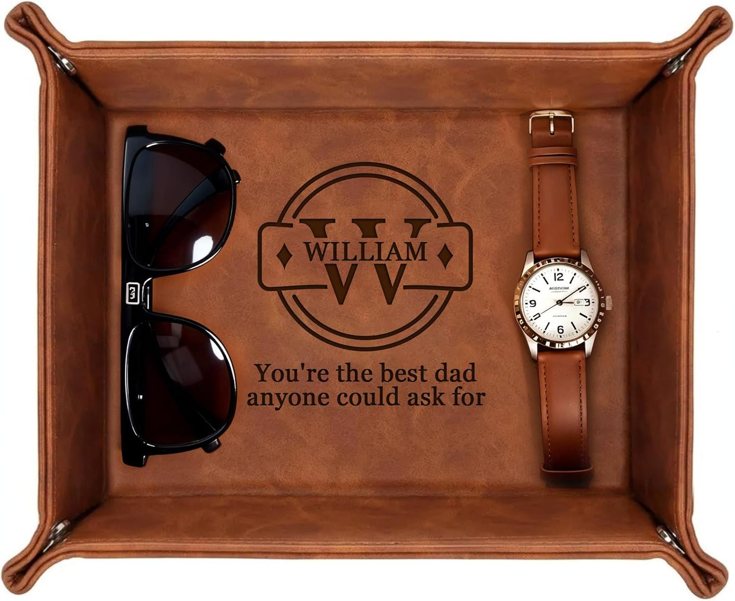 Personalized Engraved Leather Tray for Men with Engraved Name, PU Leather Valet Organizer for Dad, Custom Gift for Him, Custom Catchall Tray for Desk, Office, Accessories Travel Organizer for Men