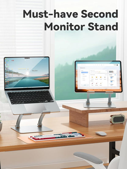 tounee Tablet Holder Stand, Dual Rod Adjustable Aluminum Desktop Stand, Compatible with 4.7-16.9" iPads, Surface Tablets, Portable Monitors, Kindle & More (Gray)