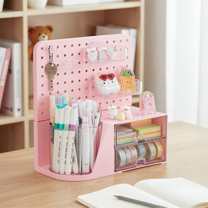 Comix 360° Rotating Pen Holder for Desk, Cute Pencil Holder Pen Organizer, Beige Acrylic Pencil Cup Caddy with 5 Slots for Home School Office Supplies