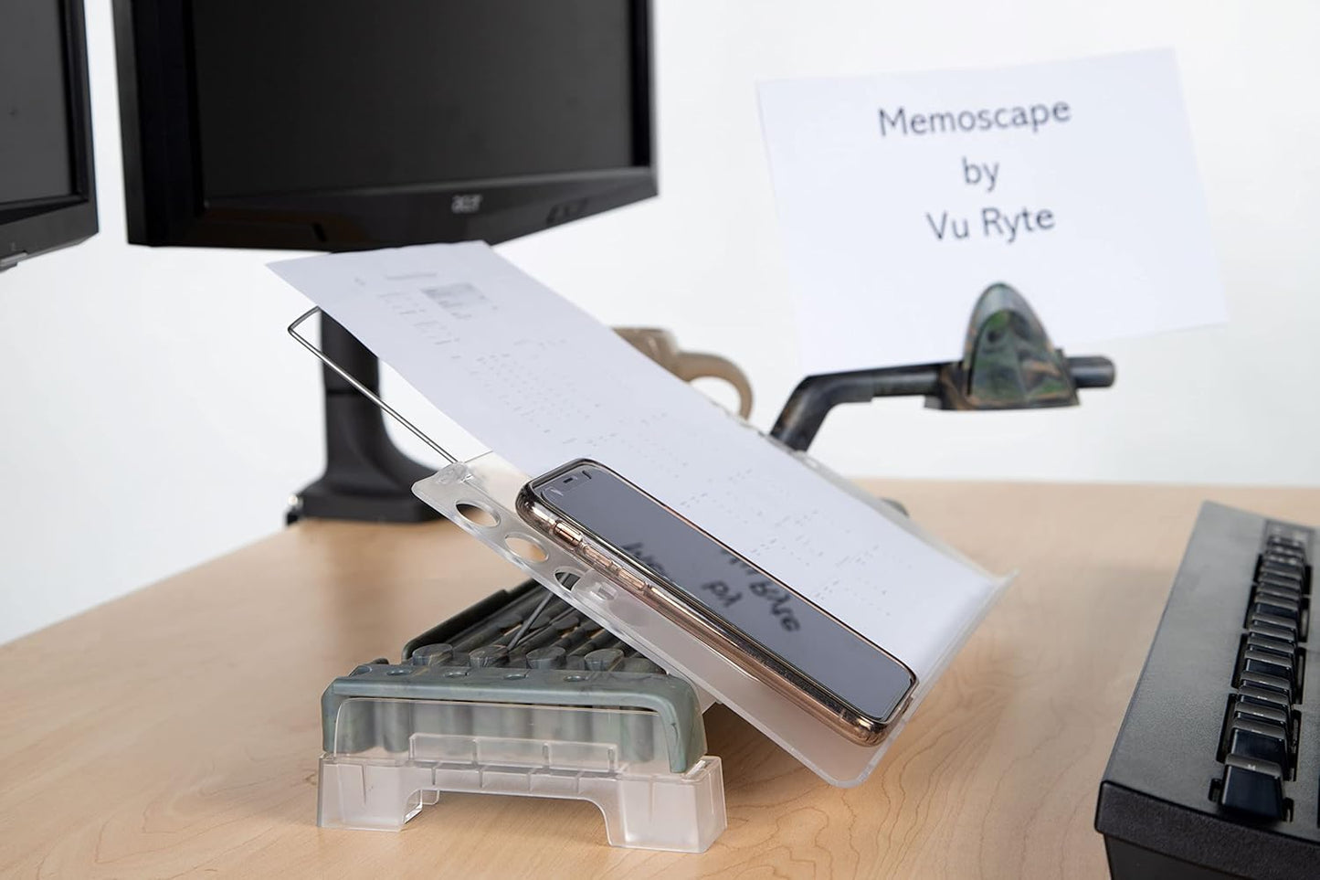 MemoScape Adjustable in-Line Document Holder for Typing | Reduces Neck Strain, Improves Focus, Boosts Desk Organization, and Workflow | Paper Holder Stand for Desk and Home Office - Black (VUR 2060)