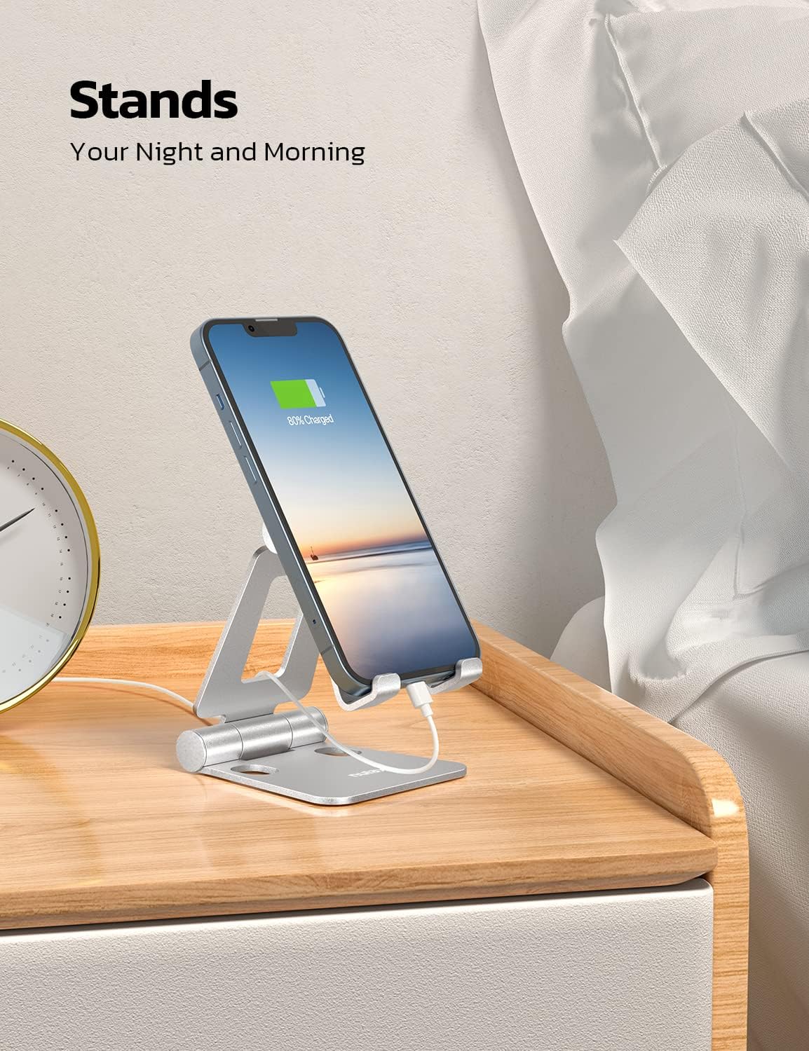Nulaxy 2 Pack Fully Aluminum Dual Folding Cell Phone Stand, Adjustable Foldable Desktop Phone Holder for Desk Compatible with iPhone 17 16 15 14 13 12 11 Pro Max Xs Xr X 8, All Phones, Black & Silver