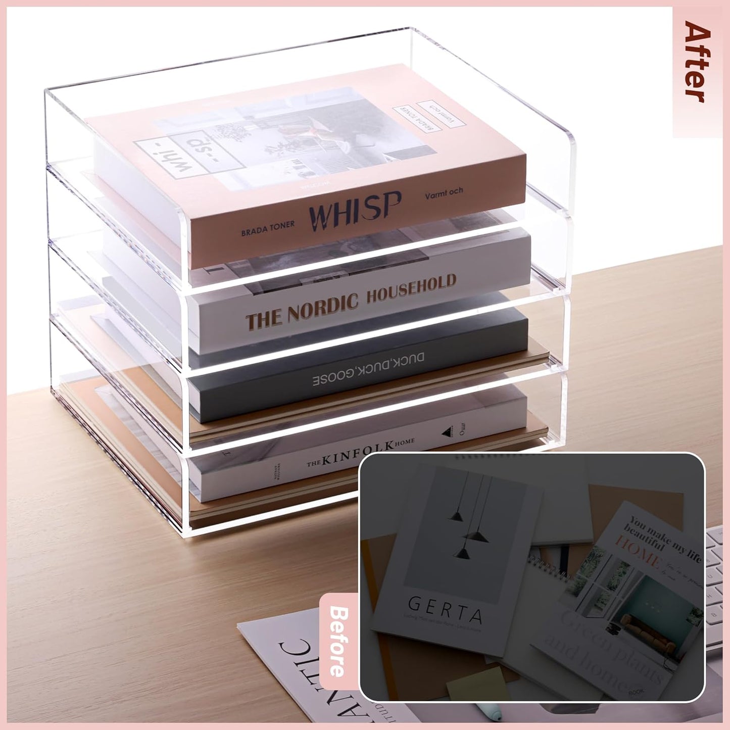SANRUI Paper Organizer for Desk,Acrylic Stackable Letter Tray, Clear Desk Organizer, Paper Sorter for Office,Home or School,2-Pack