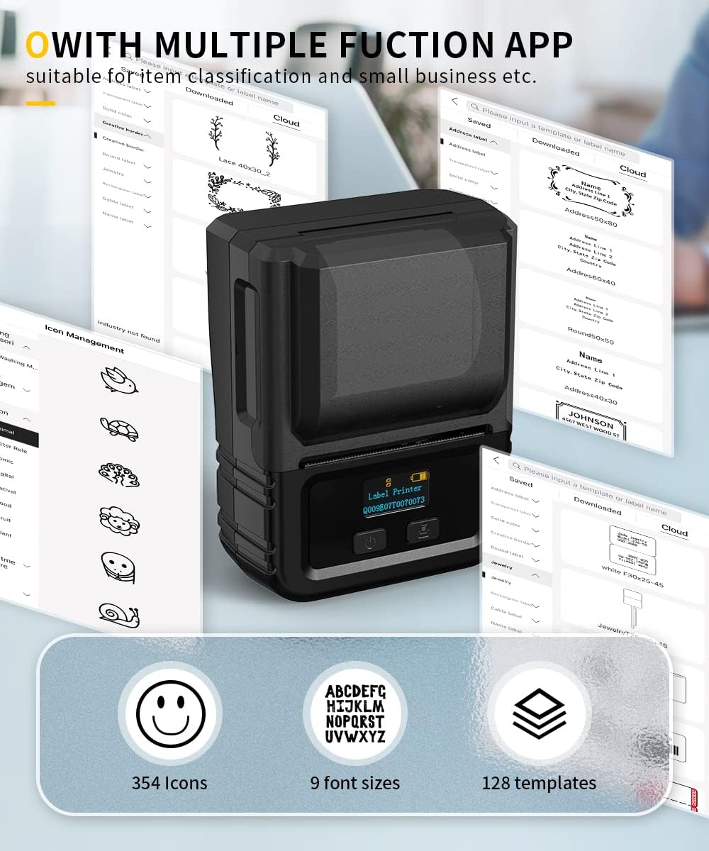 Phomemo M120 Bluetooth Label Maker - Portable Thermal Barcode Printer with App, 2" Wide Labels, Wireless Sticker Printer for Small Business,Home Office,QR Codes,Address Labels - iOS/Android Compatible