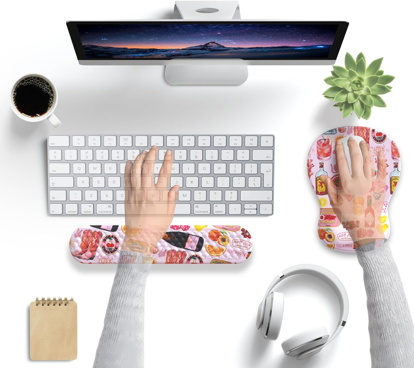Ghost Book Mousepad with Wrist Rest Halloween Computer Keyboard Mouse Pad Black Cute, Mouse Pad with Wrist Rest for Computer Keyboard, 2 In1 Mousepad with Wrist Support Easy Typing&Relieve Wrist Pai